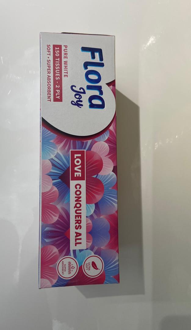 Flora joy pure white Tissue Paper (love conquers all) 150 Tissue Paper ‚Äì 2 ply – hygiene and toiletries product image