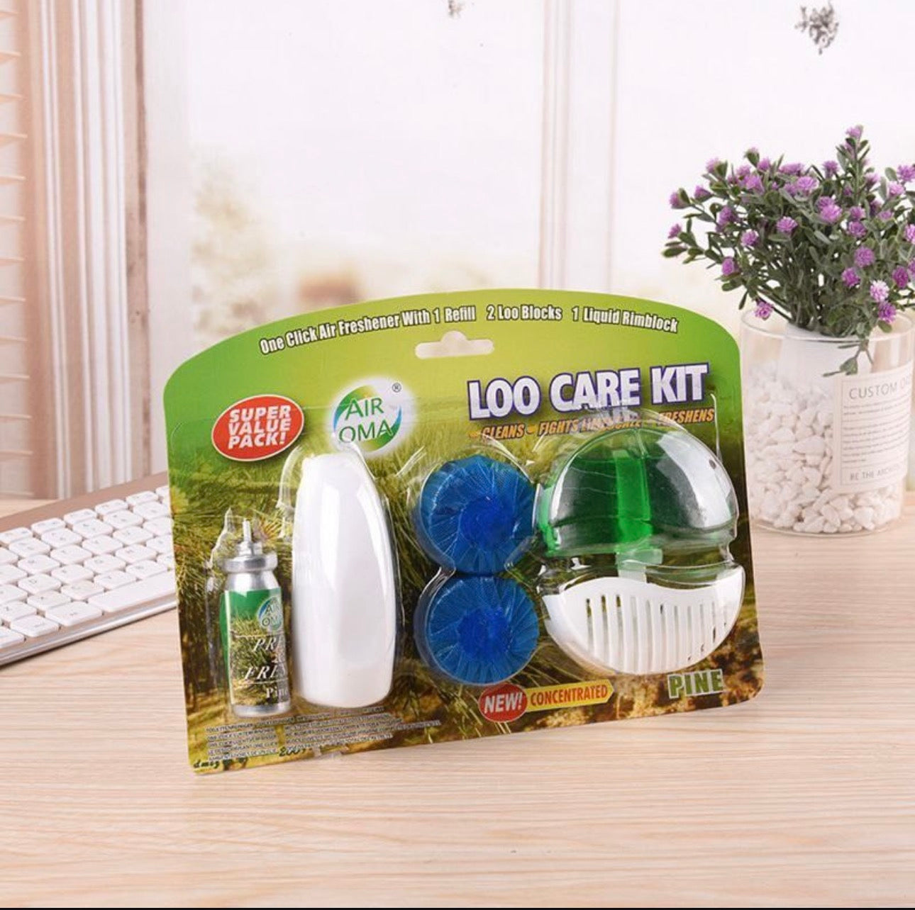 Loo Care Kit(Air Freshener with 1 Refill, 2 Loo Blocks & 1 Liquid Rim block)
