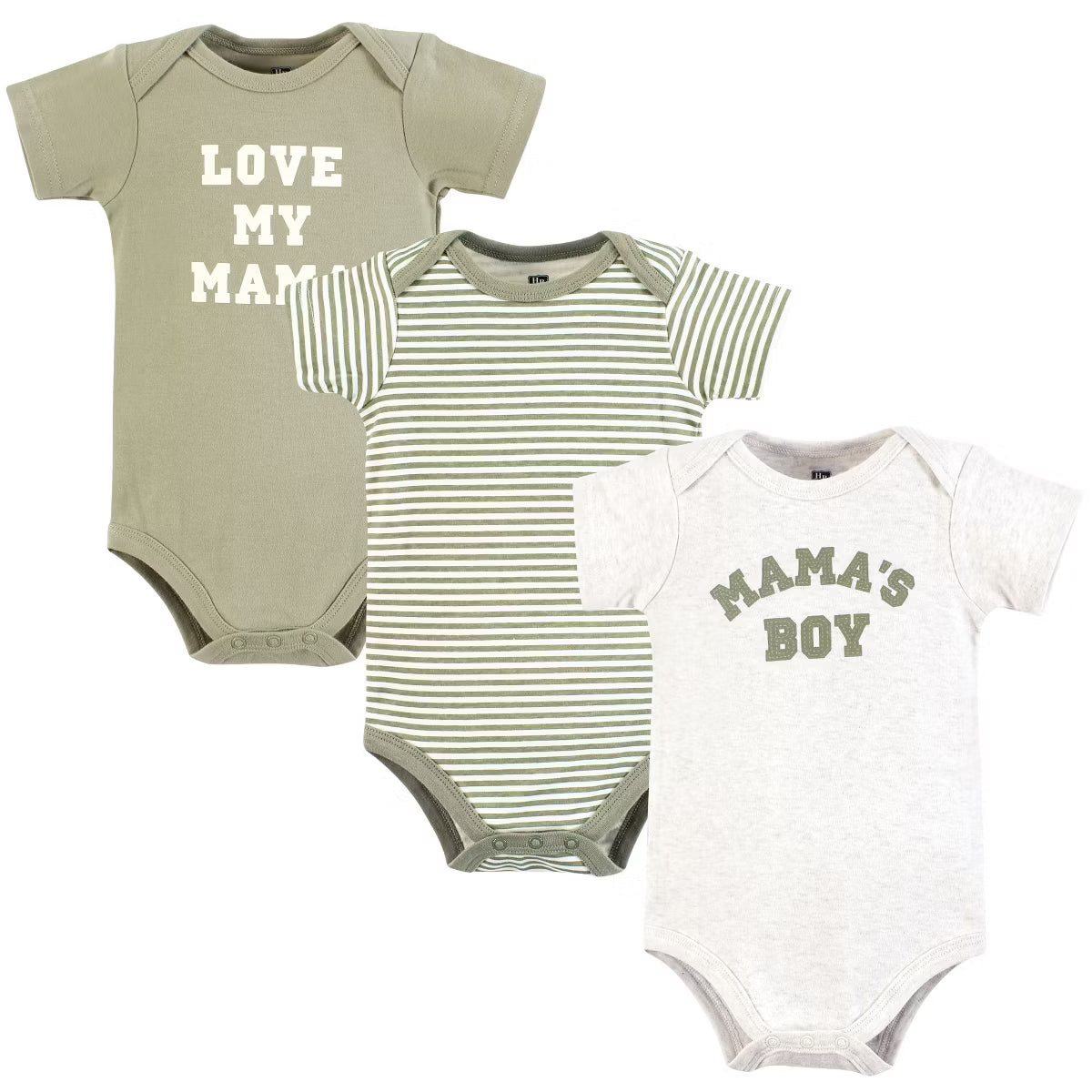 Hudson Baby Infant Boy Cotton 3 Bodysuits, Sage Mamas Boy