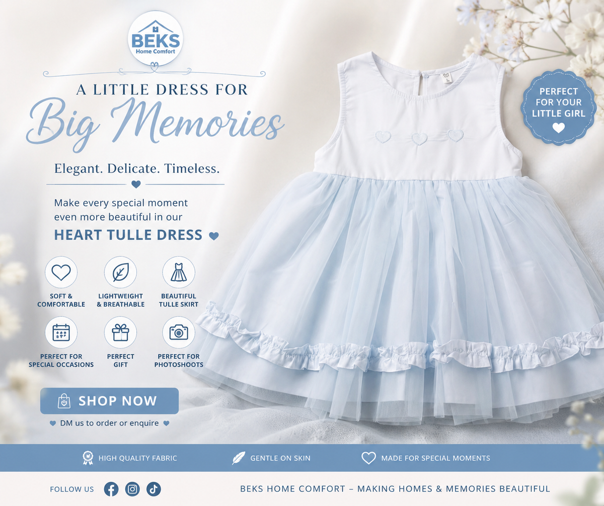 Suofeiya baby girl sleeveless pale blue tulle dress, heart embroidery and ruffle hem - Beks Ghana