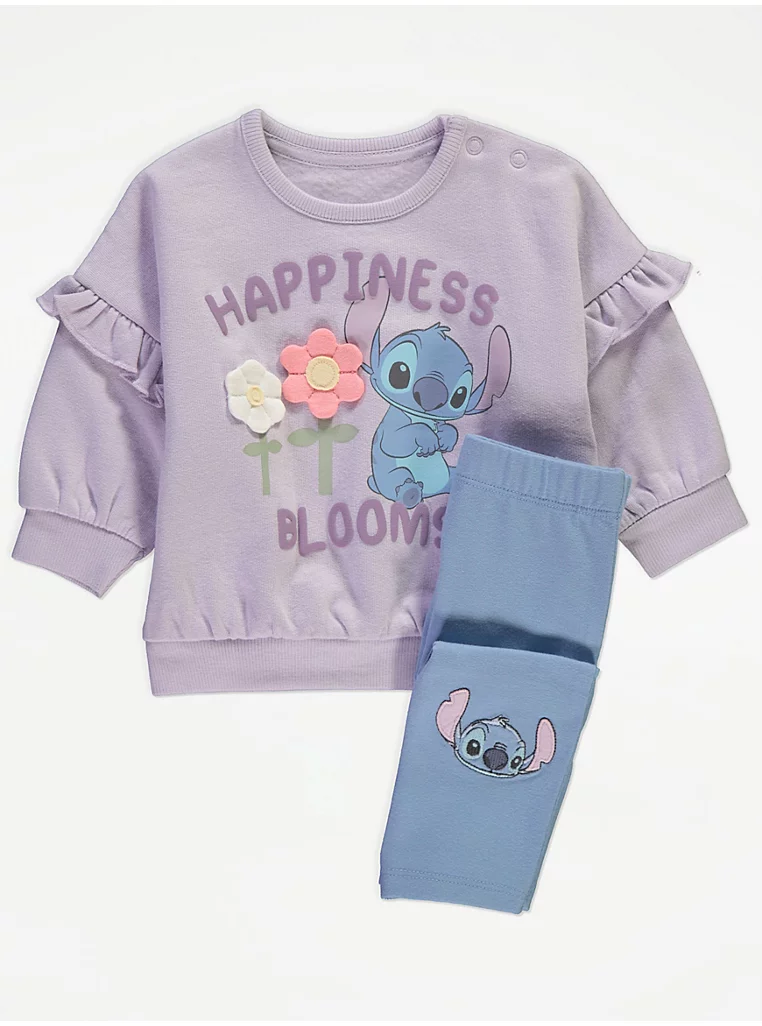Disney Stitch at George Flower Sweatshirt and Leggings Outfits 3-6 months