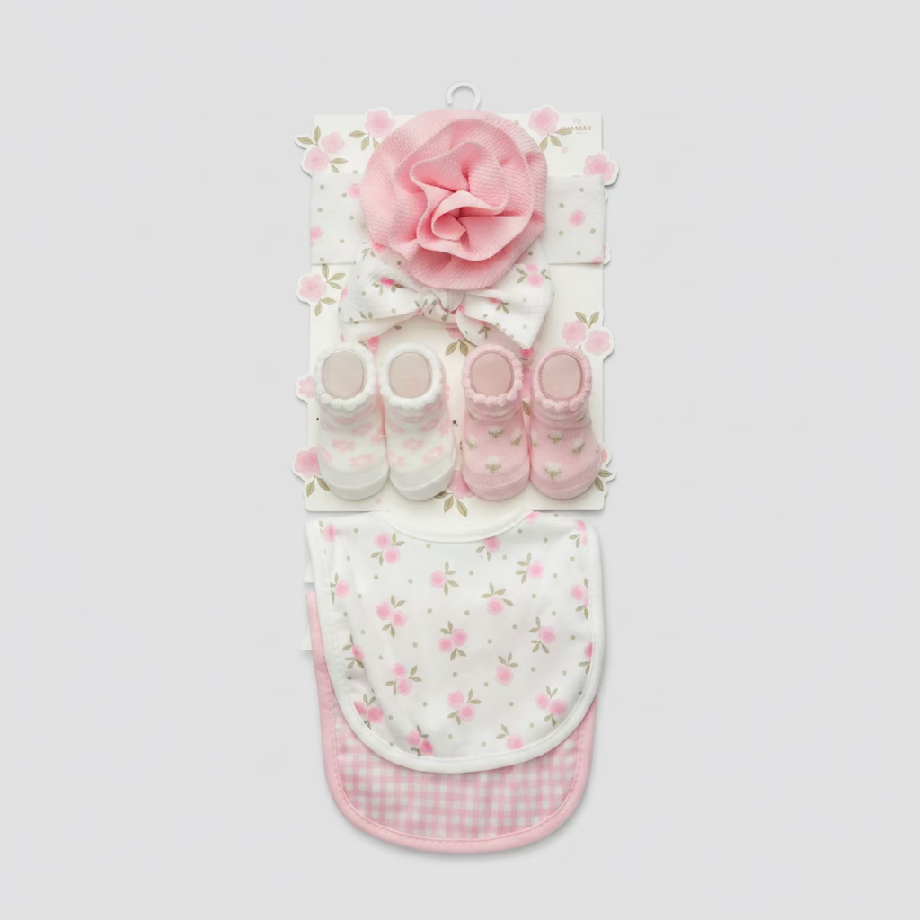 Ava Olivia Set ( 2 headbands, 2 bibs & 2 Booties)