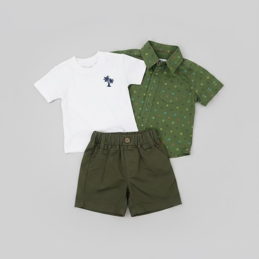 Tiaghrb Kids Fashion 3-Piece (Shirt, Top & Shorts + Spectale)
