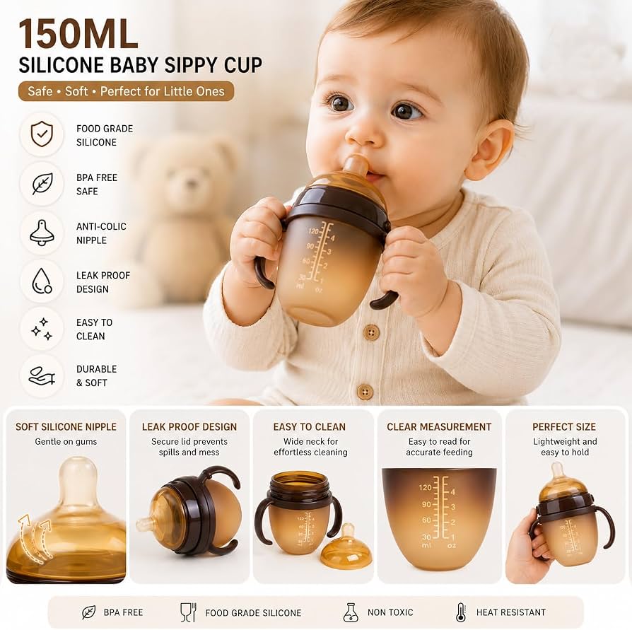 Silicone Baby Feeding Bottle with Handle 180ml