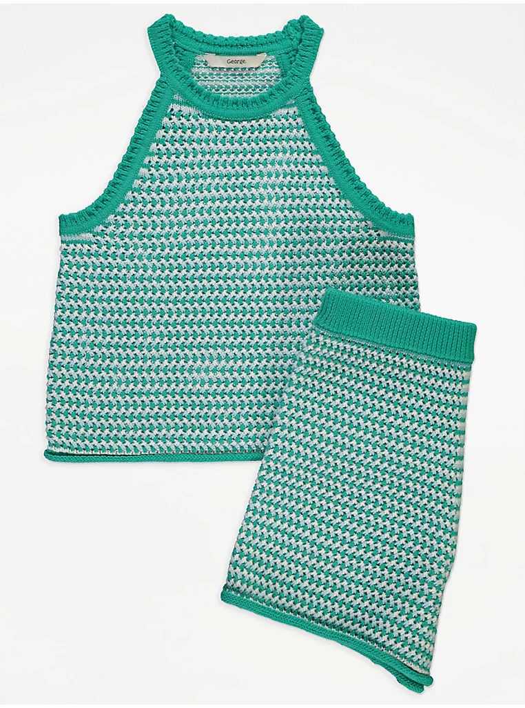 George Green Stripe Grochet Knitted Top and Shorts Set 7-8 years