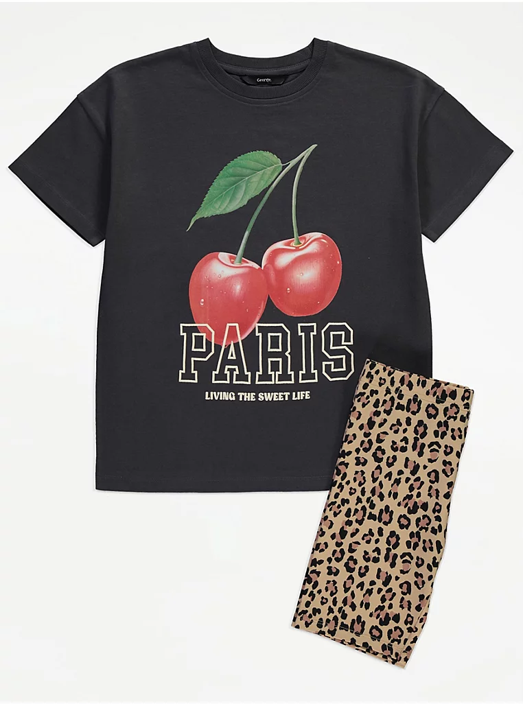 George Leopard Cherry T-shirt and Shorts Outfits 3-4 years