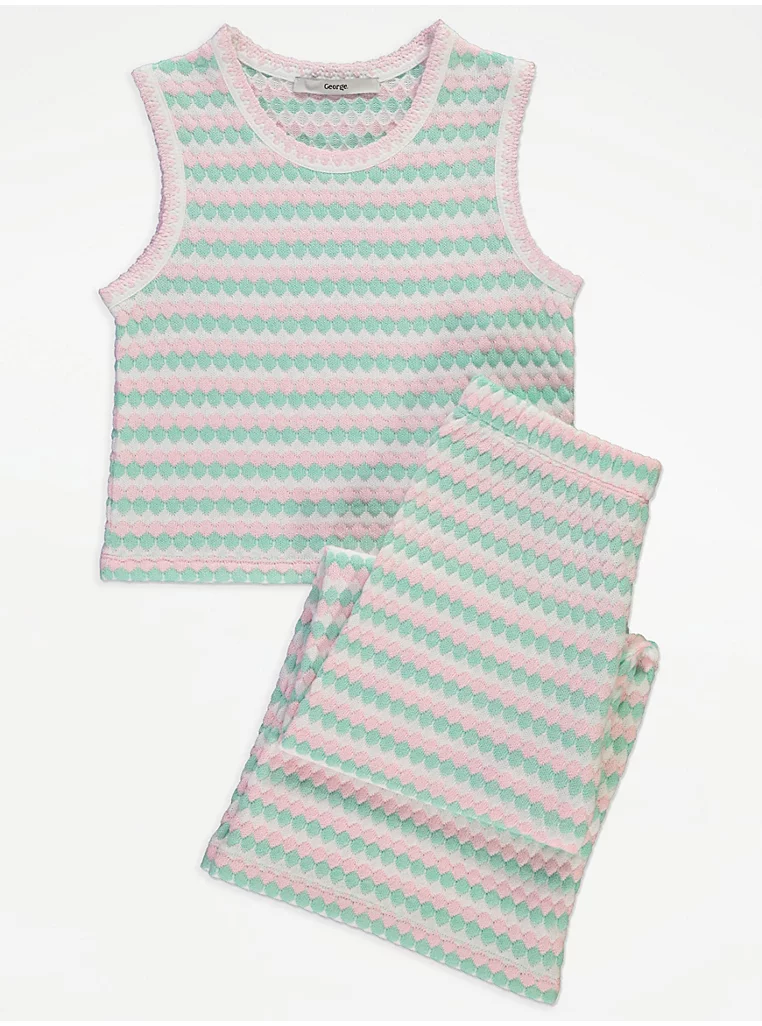 George Striped Crochet Top and Wide Leg Trousers Set