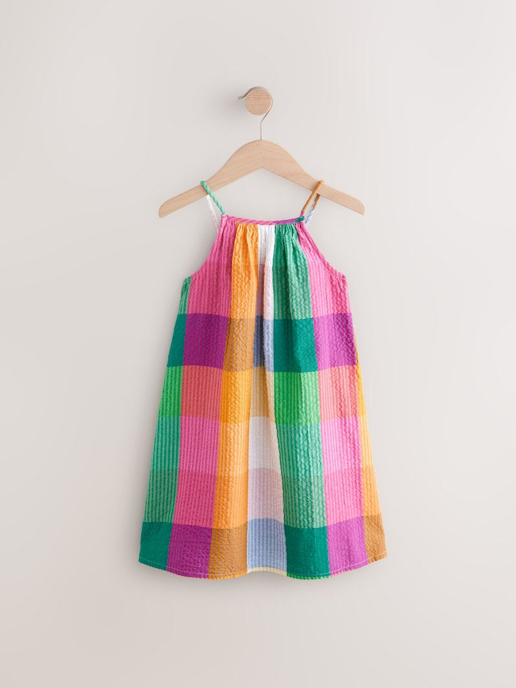 Next Regular Rainbow Check 100% Cotton Summer  Dress 4years