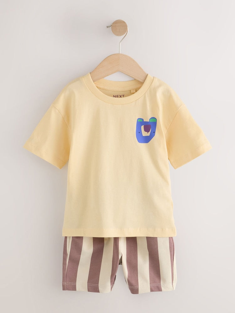 Next Light Yellow 100% Cotton Short Sleeve and Shorts Set 2-piece Set 3-6months