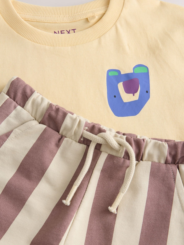 Next Light Yellow 100% Cotton Short Sleeve and Shorts Set 2-piece Set 3-6months