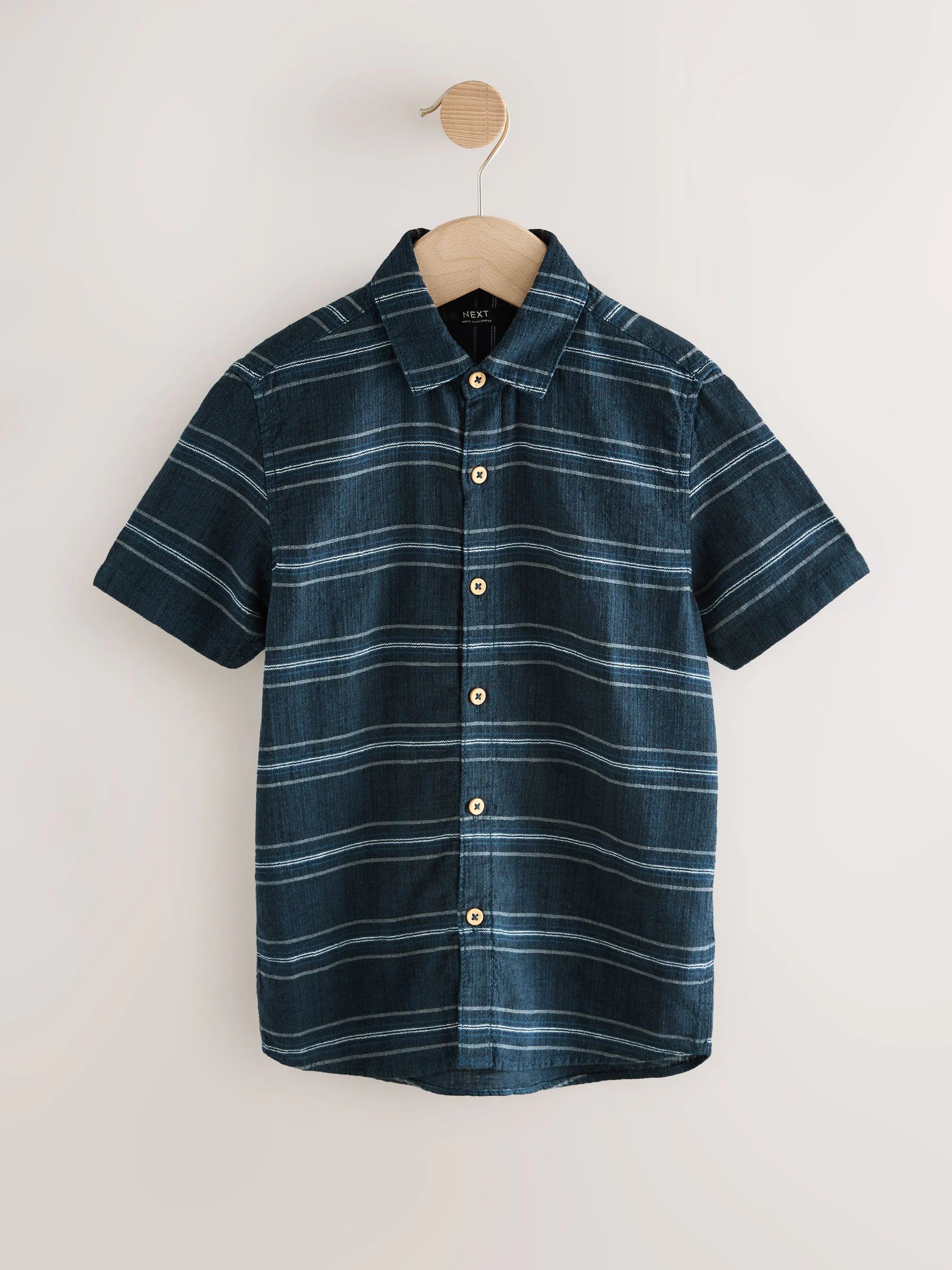 Next Indigo Blue Short Sleeve Linen Blend Stripe Shirt 5years