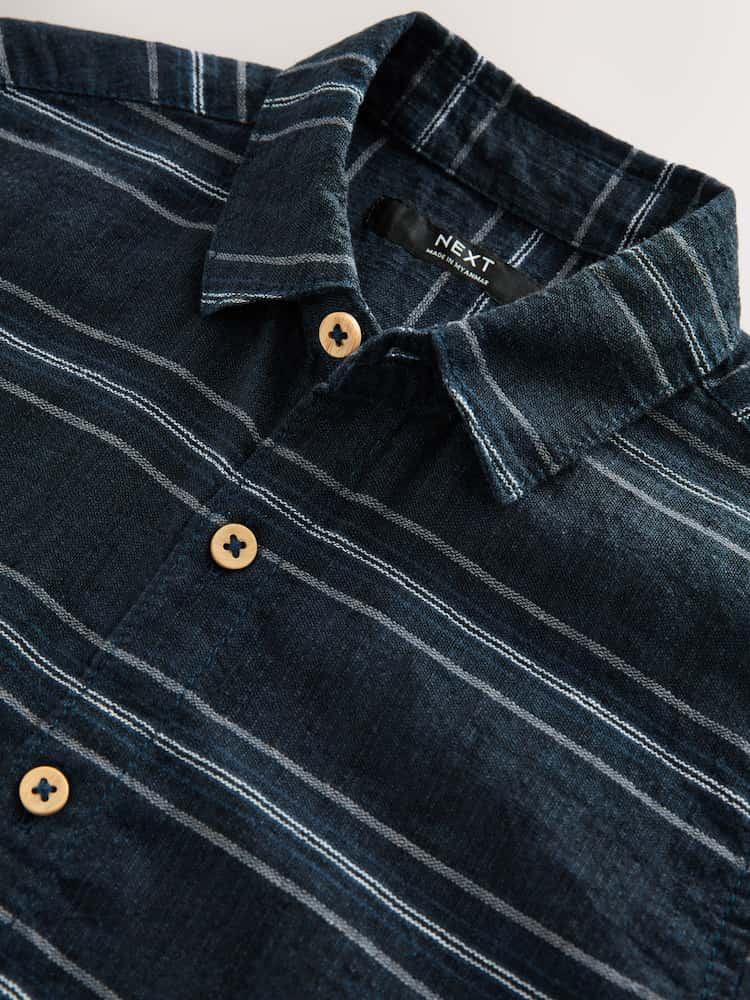 Next Indigo Blue Short Sleeve Linen Blend Stripe Shirt 5years