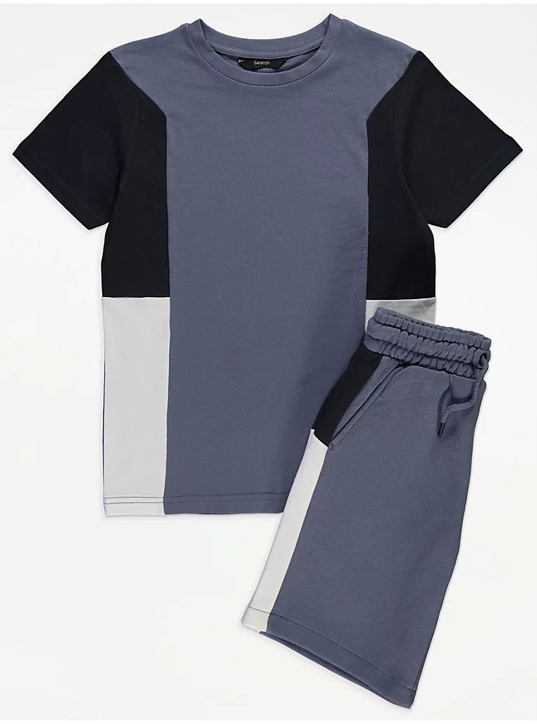 George Grey Color Block T-shirt and Shorts Set 8-9yrs