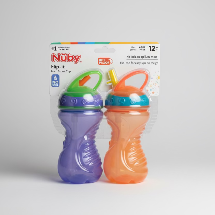 Nuby 2-Pack Easy Grip Cups with Easy-Flo Straw, 10oz, 300ml