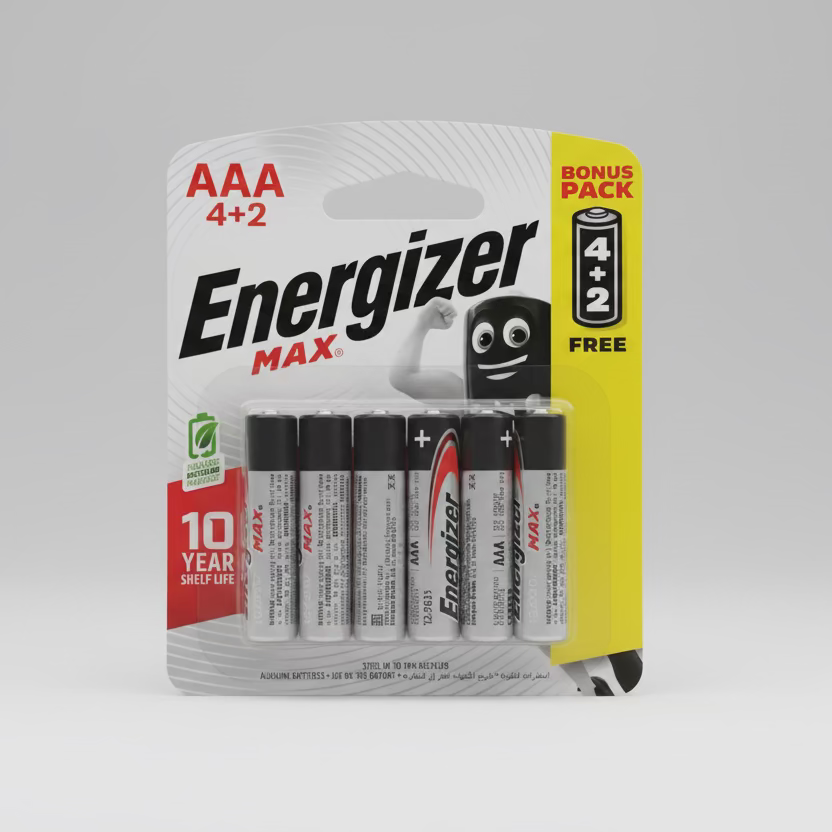 ENERGIZER MAX BATTERY ALKALINE AAA 4 + 2 E92BP4