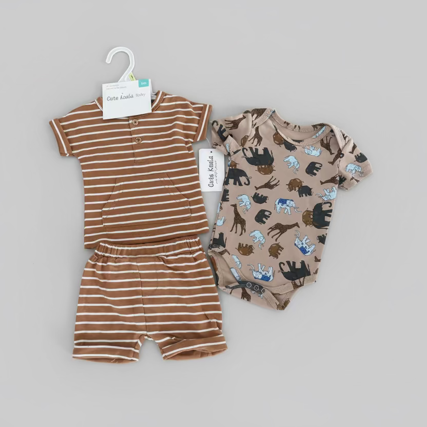 Cute Koala Baby Boys 3-Piece Set( Shirt, Bodysuit & Shorts)