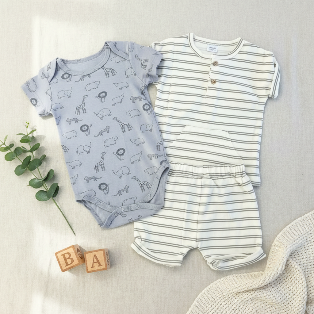 Cute Koala Baby Boys 3-Piece Set( Shirt, Bodysuit & Shorts)