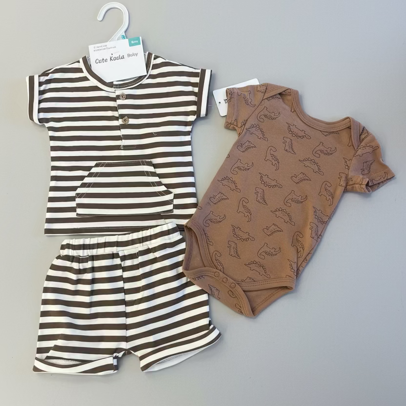 Cute Koala Baby Boys 3-Piece Set( Shirt, Bodysuit & Shorts)