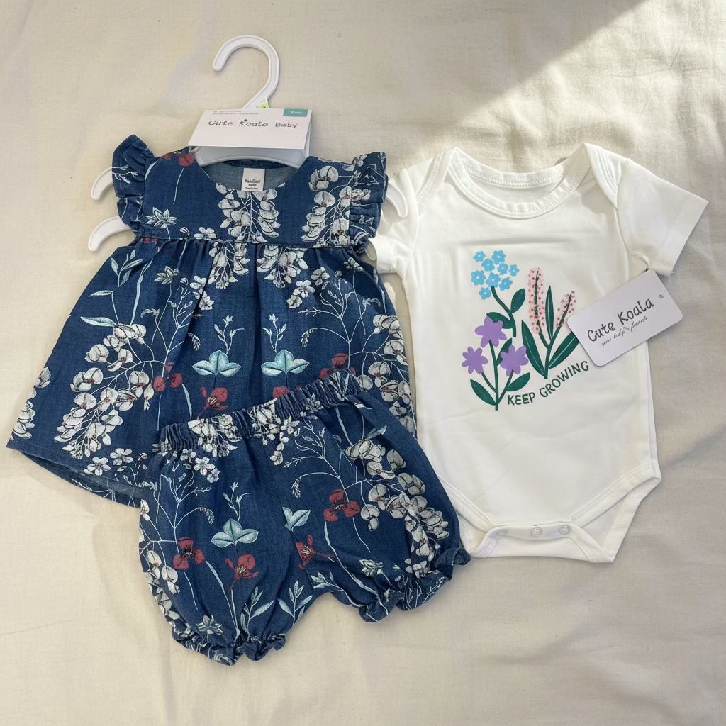 Cute Koala 3-Piece Girls Dress ( Top, Dress & Pants)