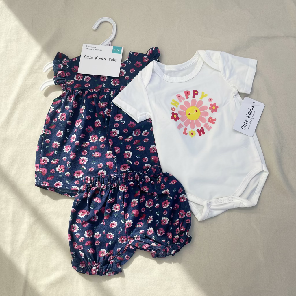 Cute Koala 3-Piece Girls Dress ( Top, Dress & Pants)