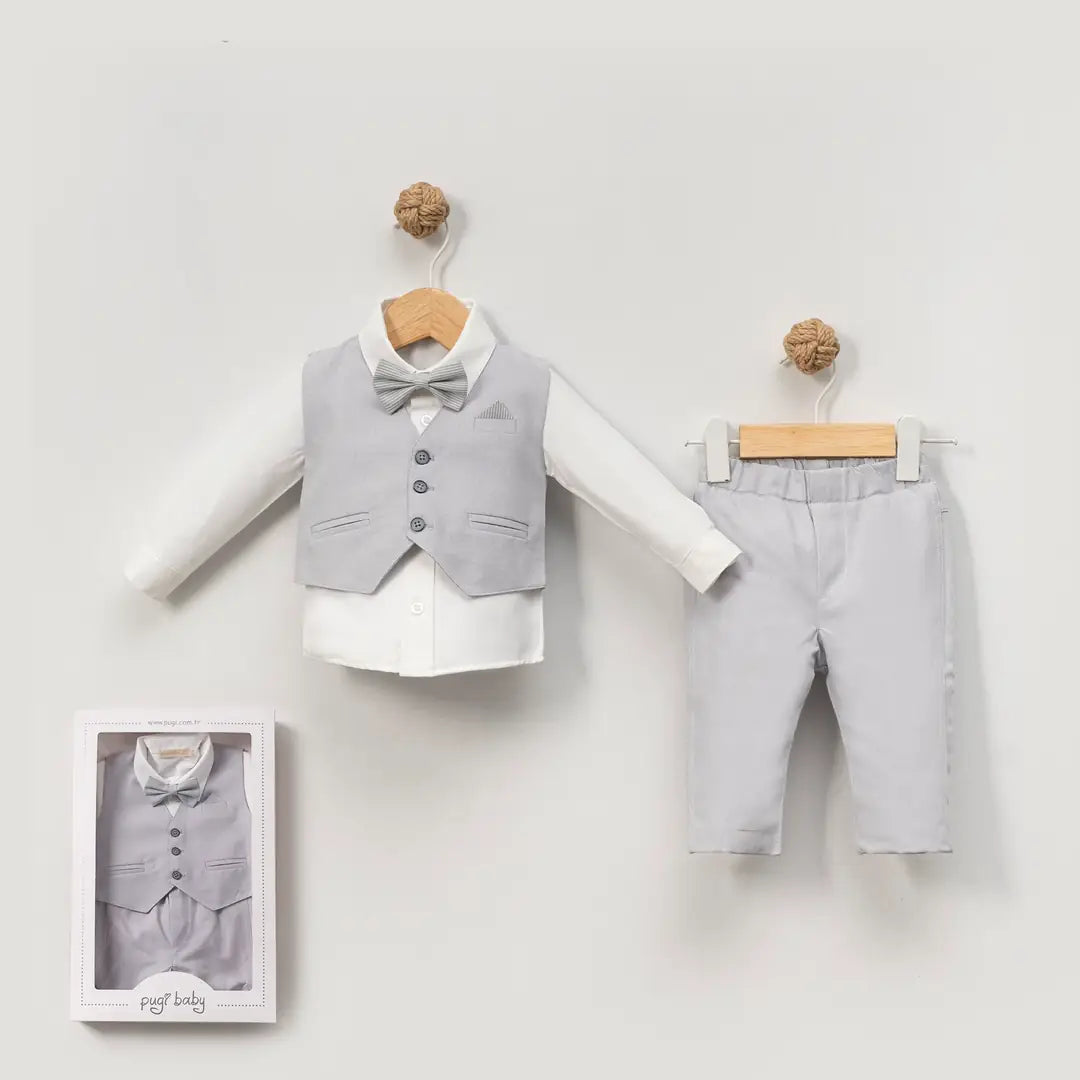 Pugi Baby 4-Piece Set (Shirt, Vest Trouser & Tie)