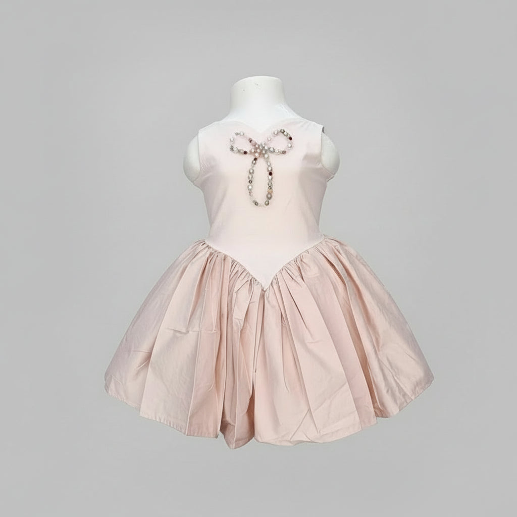 Nikolia girls dress (beaded bow tie design)  4-6yrs