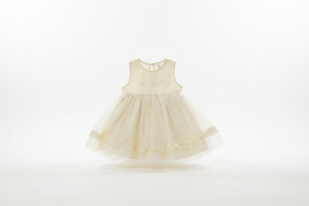 Suofeiya baby girl sleeveless pale blue tulle dress, heart embroidery and ruffle hem - Beks Ghana at Beks Ghana