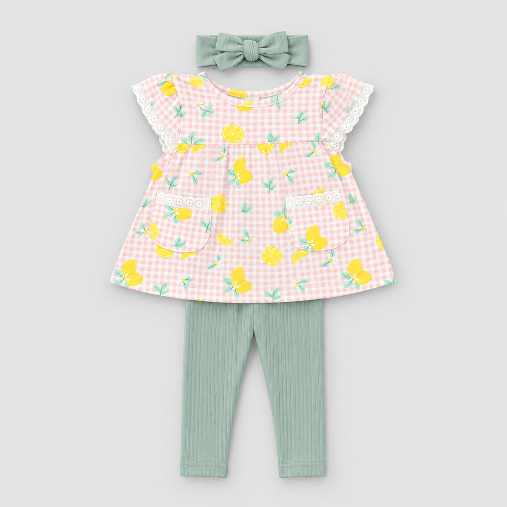 Cute Koala Baby 3-Piece(Ruffle Sleeve Dress+Ribbed Leggings +Bow Headband)