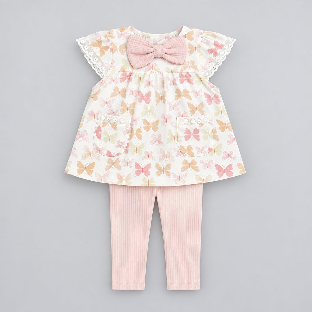 Cute Koala Baby 3-Piece(Ruffle Sleeve Dress+Ribbed Leggings +Bow Headband)