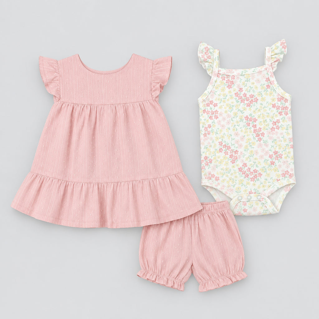 Fairy Realm 3 -Piece Set(Summer Flutter Ruffle Sleeve Skirted Bodysuit)