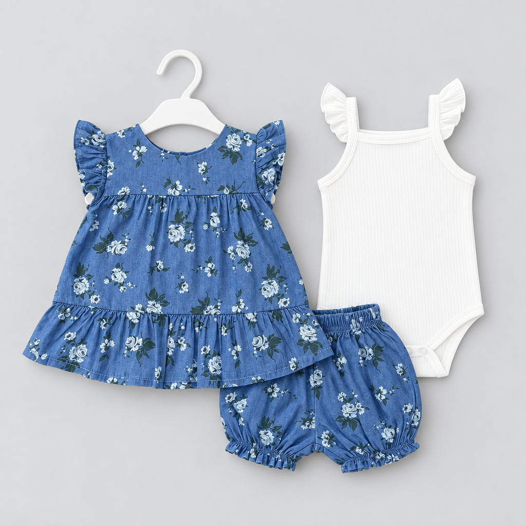 Fairy Realm 3 -Piece Set(Summer Flutter Ruffle Sleeve Skirted Bodysuit)