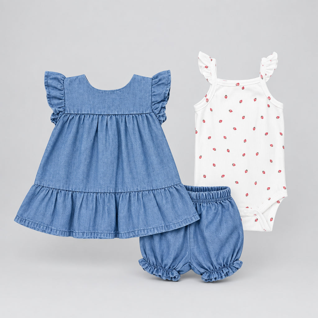 Fairy Realm 3 -Piece Set(Summer Flutter Ruffle Sleeve Skirted Bodysuit)