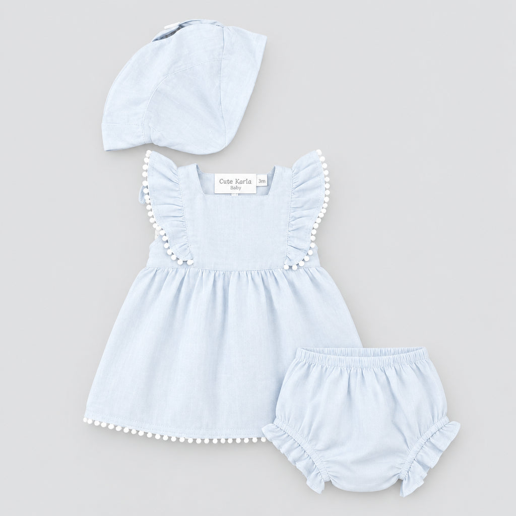 Cute Koala Baby 3 -Piece Set(Summer Eyelet Ruffle Sleeveless Tank Top & Matching Floppy Sun Hat)