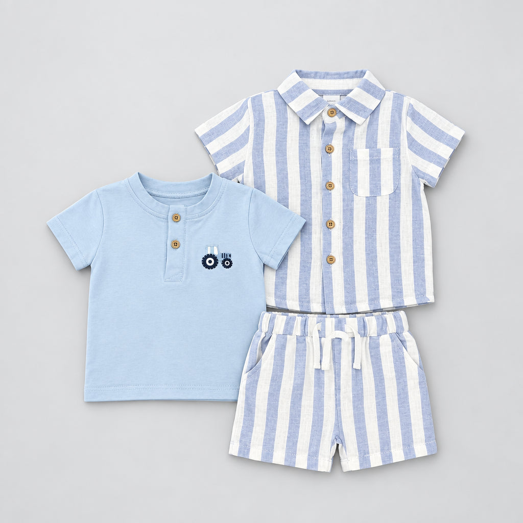 Cute Koala Baby 3-Piece Set(Summer Outfit ;Stripe Top & Short with Cotton T-Shirt)