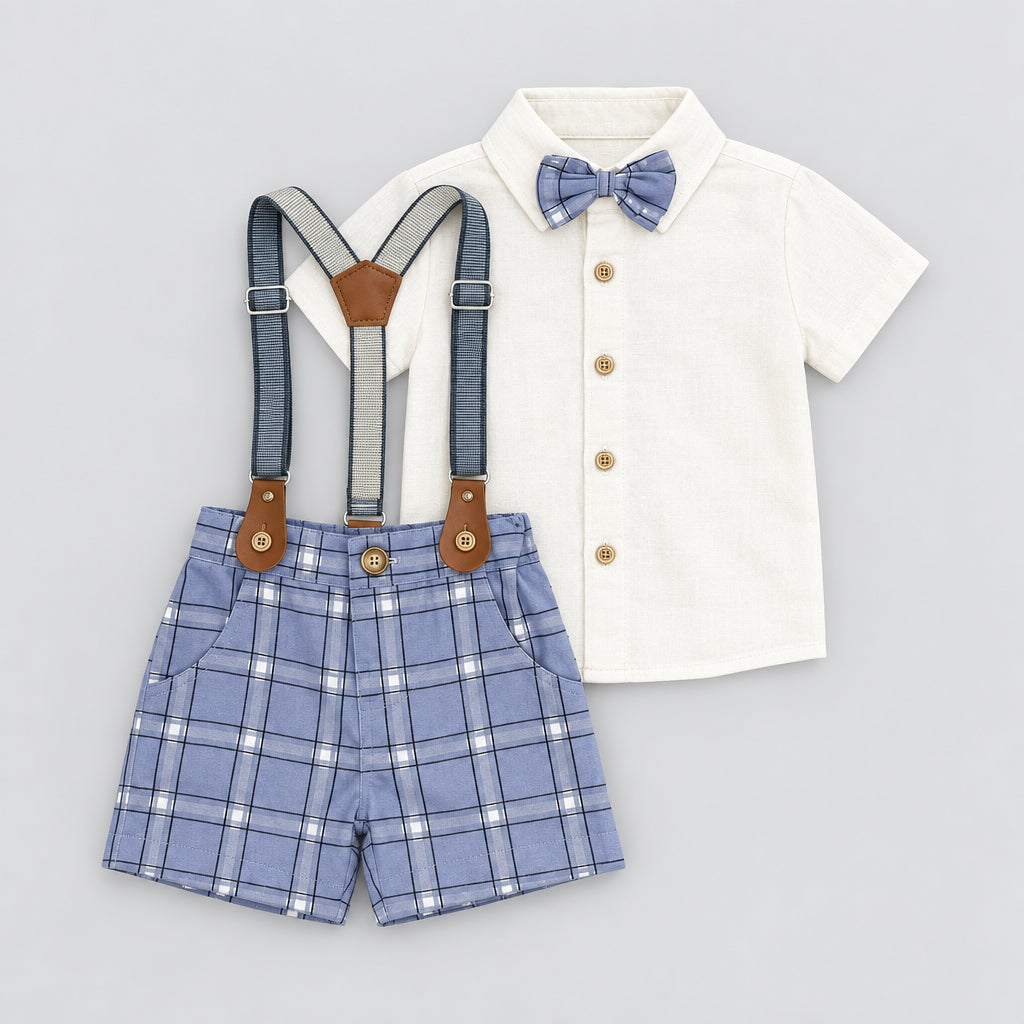 Cute Koala Baby 3 Piece Set(Short sleeve Shirt,Plaid Stripe Suspenders & Shorts)