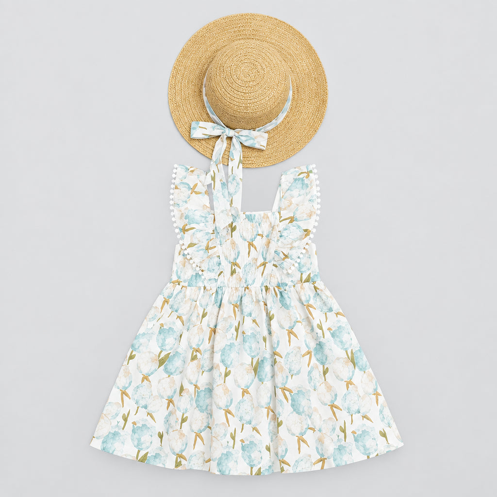 Sheercare 2-Piece Set(Lace Trim Sleeveless Dressing & Matching Bow Straw Sun Hat)