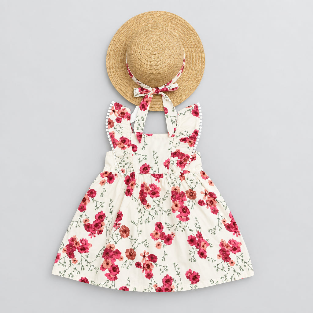 Sheercare 2-Piece Set(Lace Trim Sleeveless Dressing & Matching Bow Straw Sun Hat)