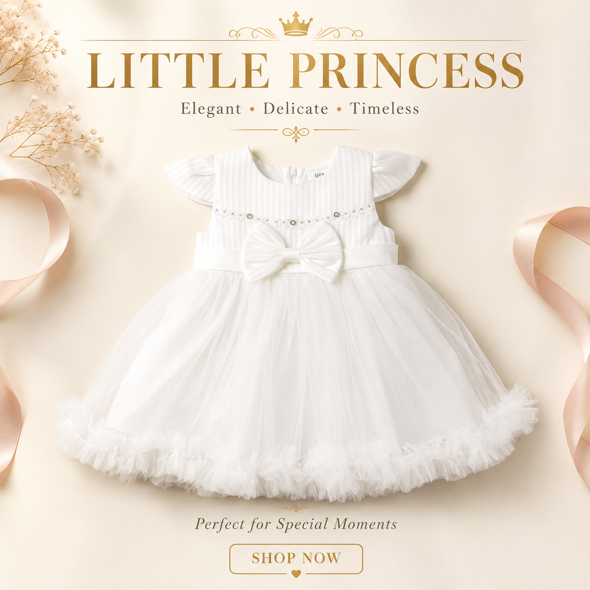 Ivory Princess Tulle Dress | Elegant Baby Girl Occasion Dress - Beks Ghana