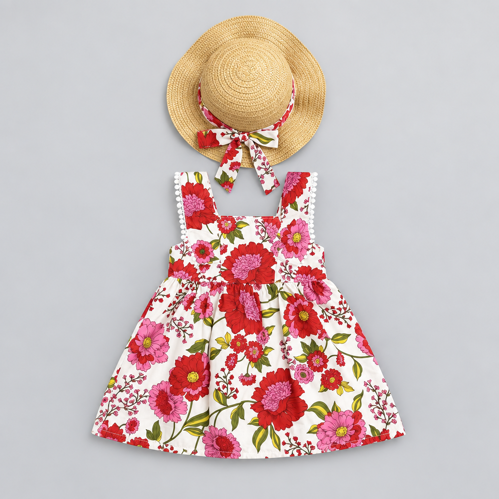 Sheercare 2-Piece Set(Lace Trim Sleeveless Dressing & Matching Bow Straw Sun Hat)