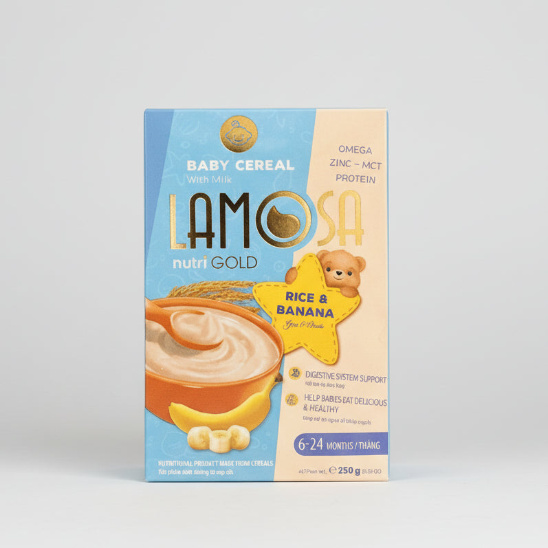 Lamosa NutriGold Rice & Banana 250g packaging - available at Beks Ghana