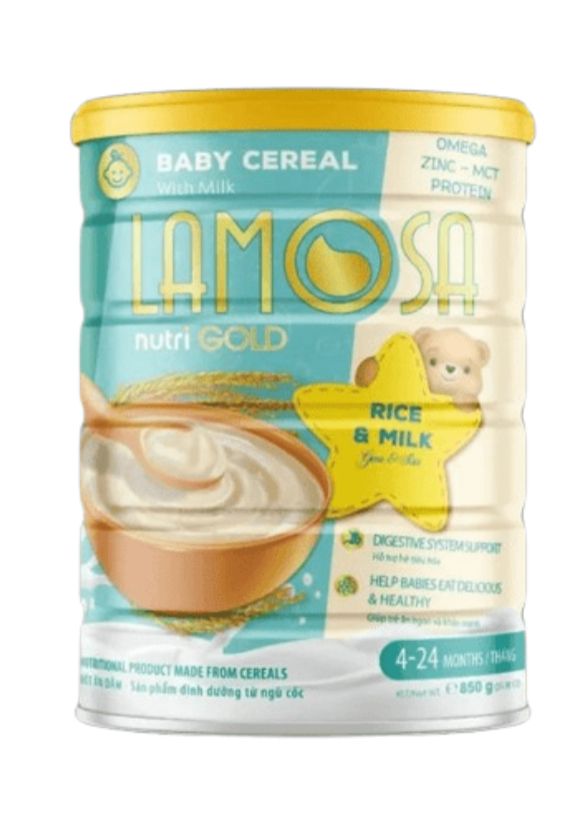 Lamosa NutriGold  Rice & Milk  850g packaging - available at Beks Ghana
