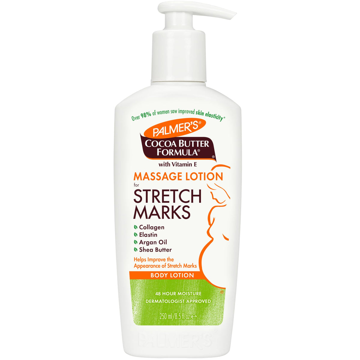 Palmer's Cocoa Butter Formula massage lotion for stretch marks on a white background
