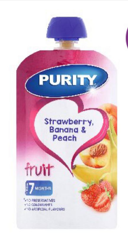 Purity pouch Fruity Banana & peach 110ml Single packaging - available at Beks Ghana