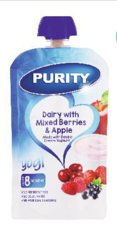 Purity pouch diary with mixed berries and Apple 110ml Single packaging - available at Beks Ghana
