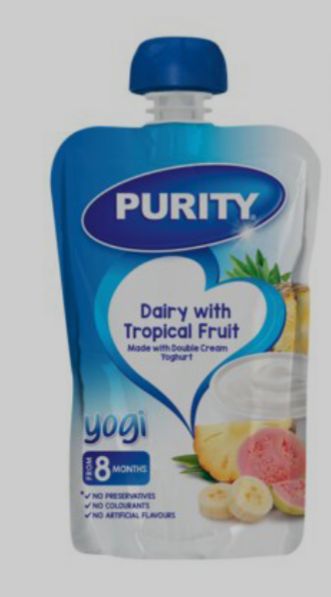 Purity pouch diary with tropical fruit  110ml Single packaging - available at Beks Ghana