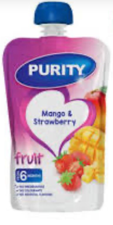 Purity pouch Mango & Strawberry 110ml Single packaging - available at Beks Ghana
