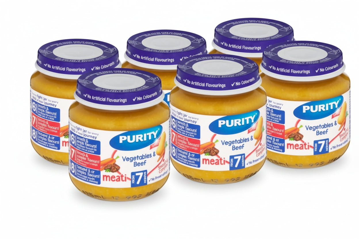 Purity Medium Vegetables & Beef Flavour (200ml x 4) Pack packaging - available at Beks Ghana