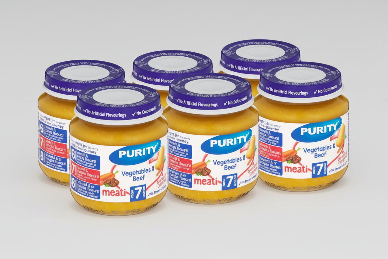 Purity Medium Vegetables & Beef Flavour (200mlx6x4) Tray packaging - available at Beks Ghana