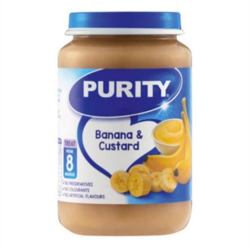 Purity Small Banana and Custard Flavour Tray (125mlx6x4) packaging - available at Beks Ghana
