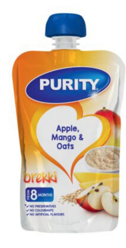 Purity pouch apple, Mango and Oats 110ml Single packaging - available at Beks Ghana